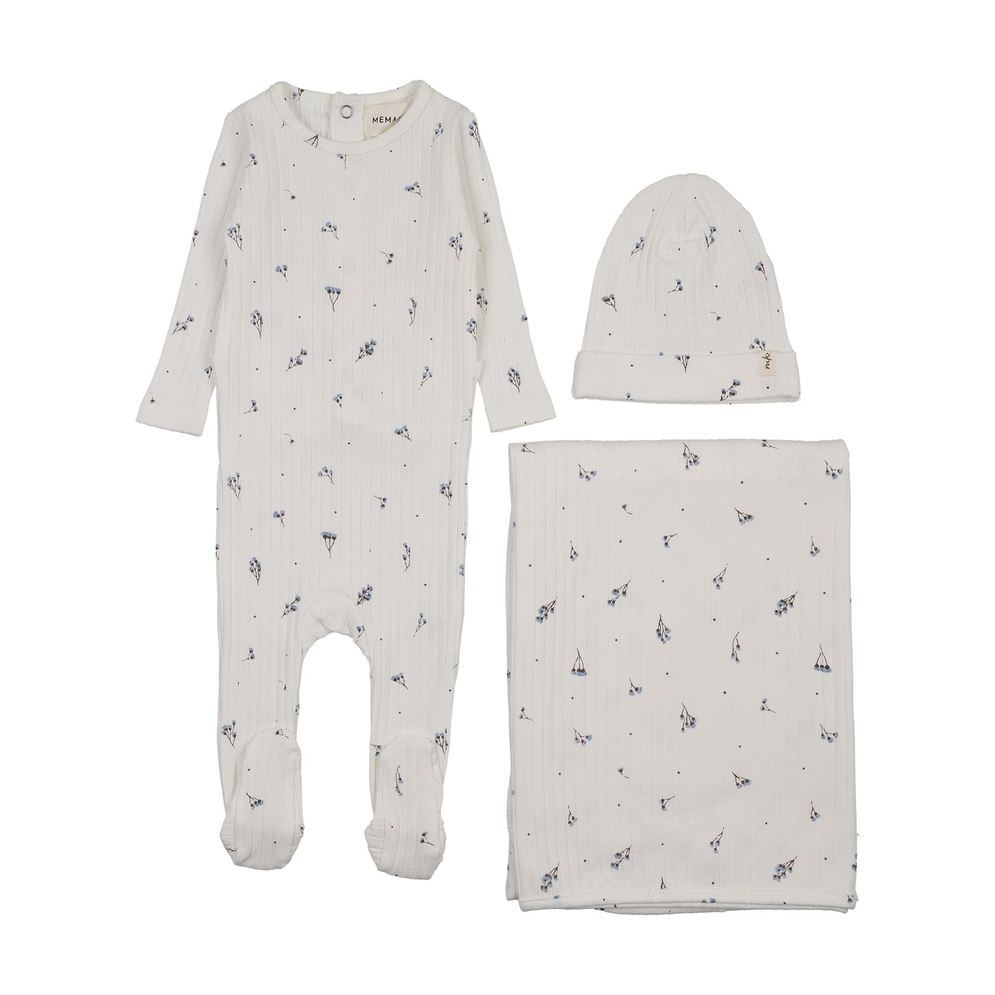 Mema Knits Rib Floral Print Layette Set