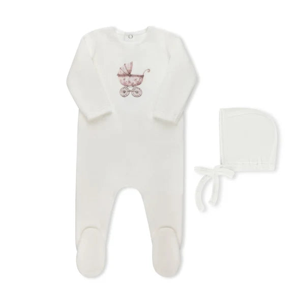 Tricot Bebe Watercolor Carriage Velour Footie Set