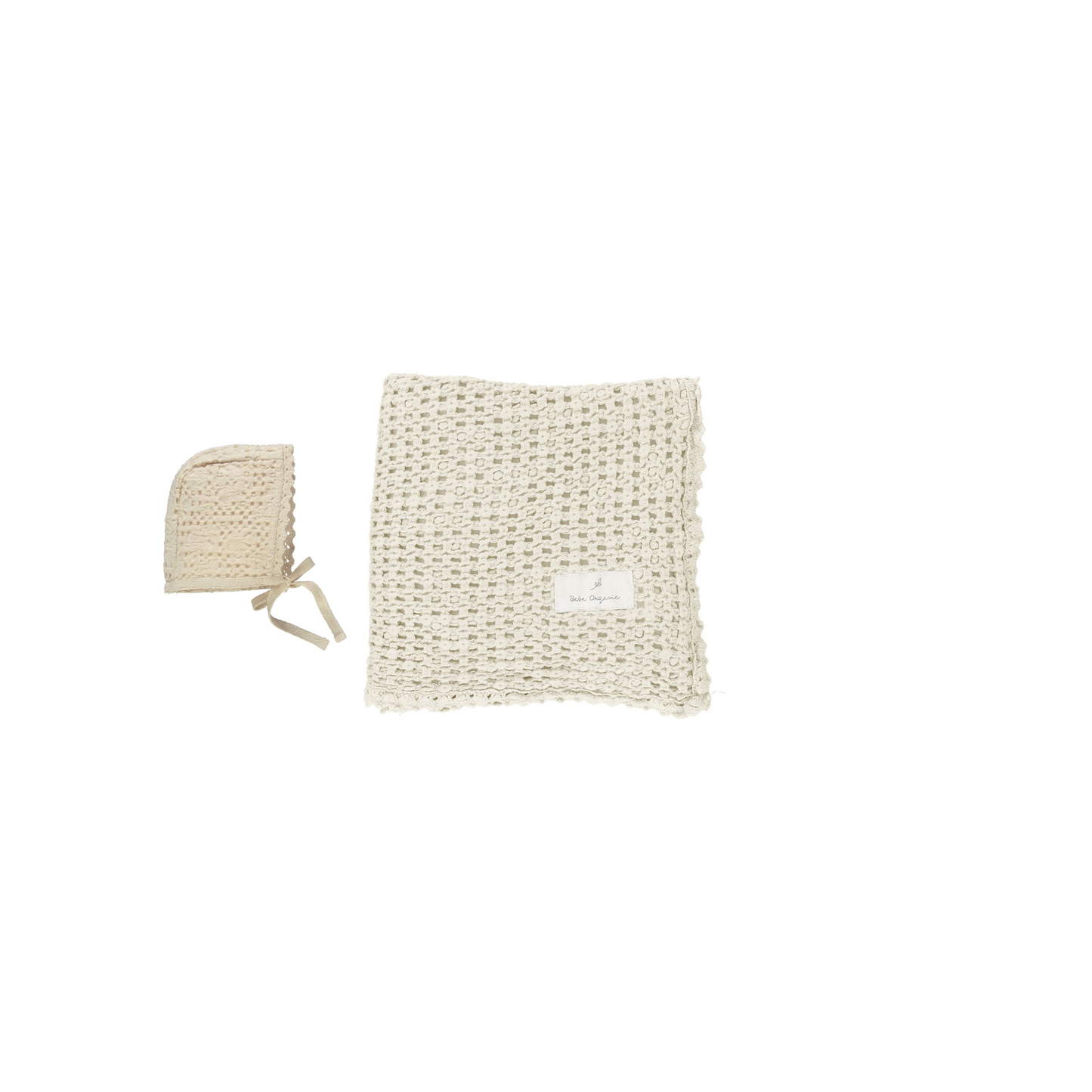 Bebe Organic Signature Waffle Blanket and Bonnet