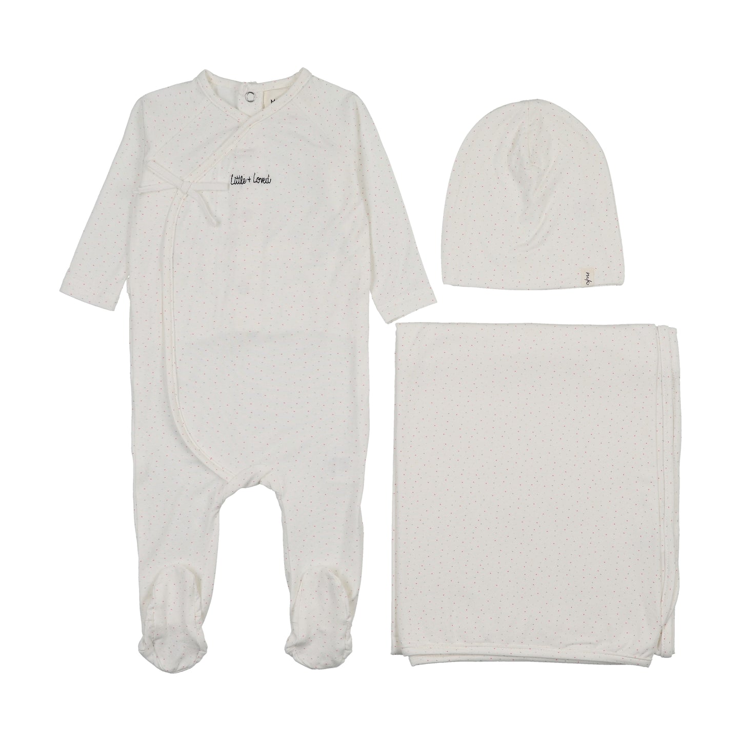 Mema Knits Mock Wrap Polka Dot Layette Set