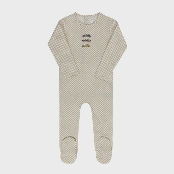 Aurora Jersey Cotton Checked Race Car Footie