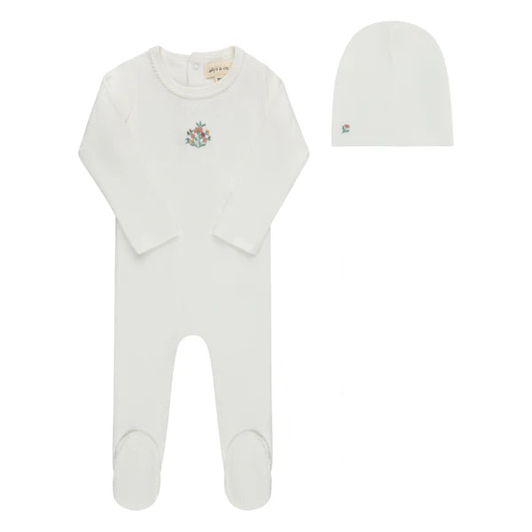 Ely's & Co. Ribbed Floral Embroidered Footie Set