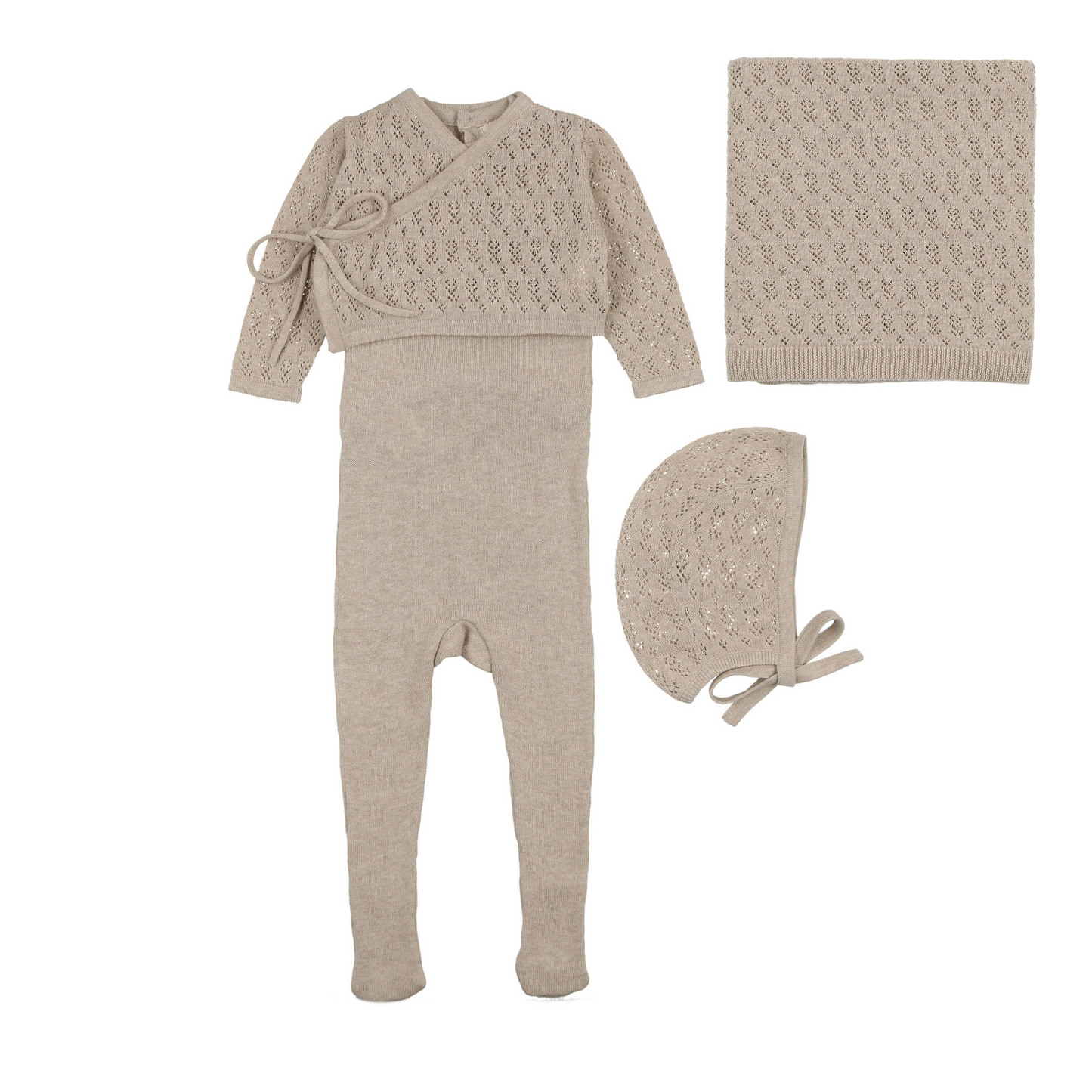 Mema Knits Knit Sleeveless Footie, Cardigan & Bonnet W Blanket