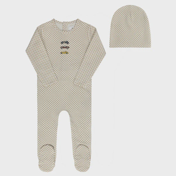 Aurora Jersey Cotton Checked Race Car Footie Set