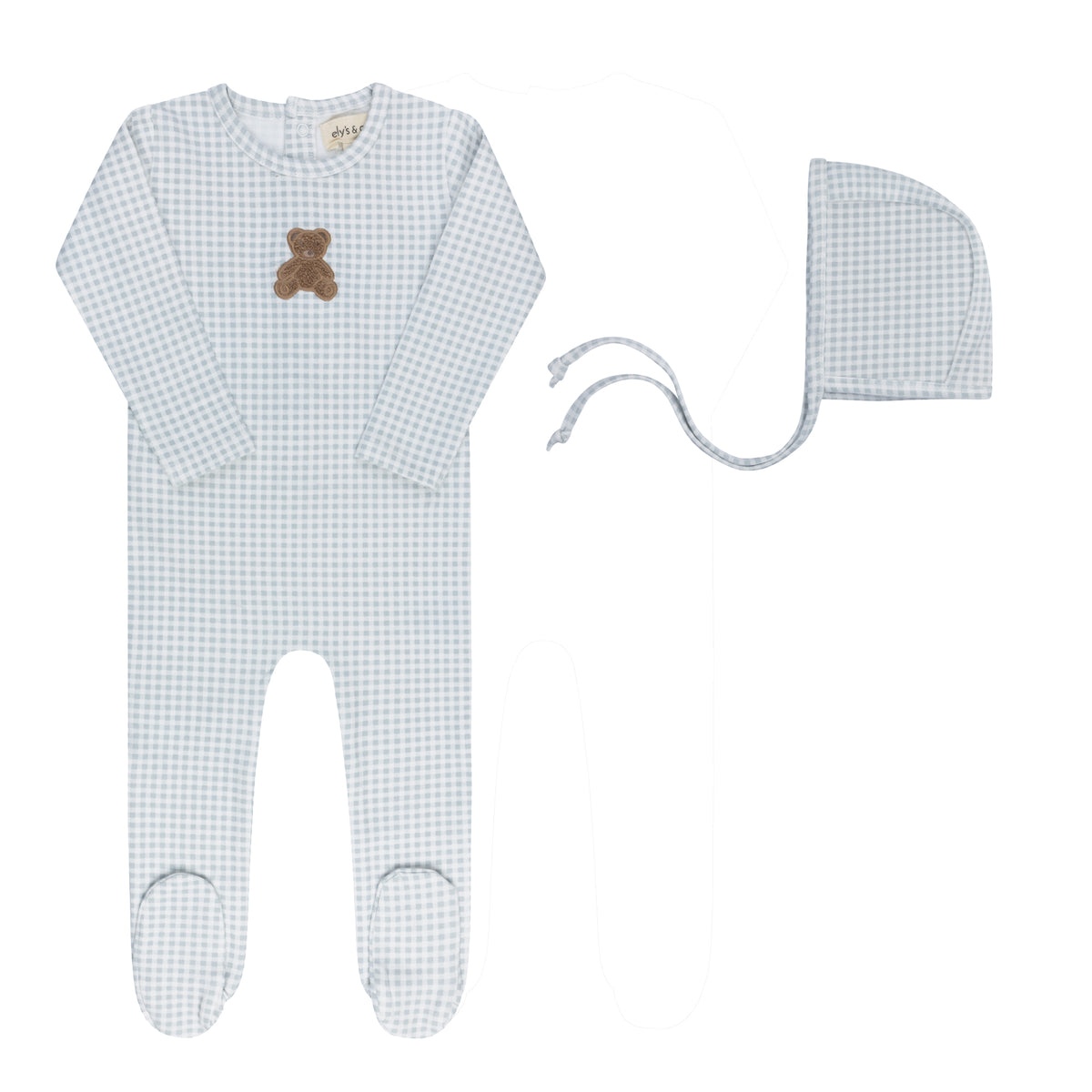Ely's & Co. Gingham Teddy Footie Set
