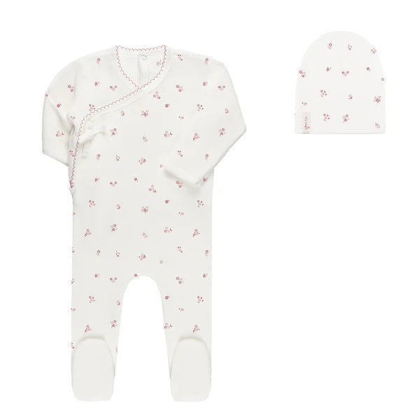 Ely's & Co. Velour Cluster Flower/Leaf Footie Set