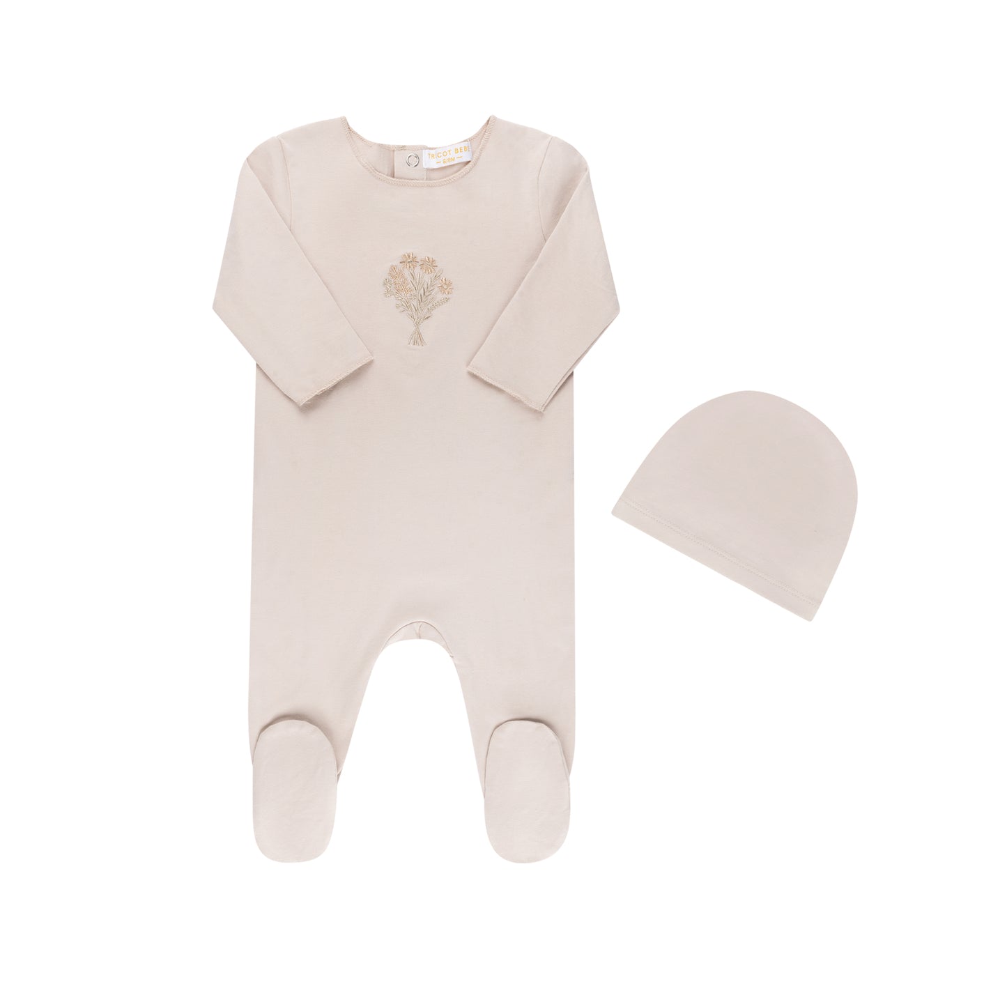 Tricot Bebe Flower Embroidered Footie and Hat