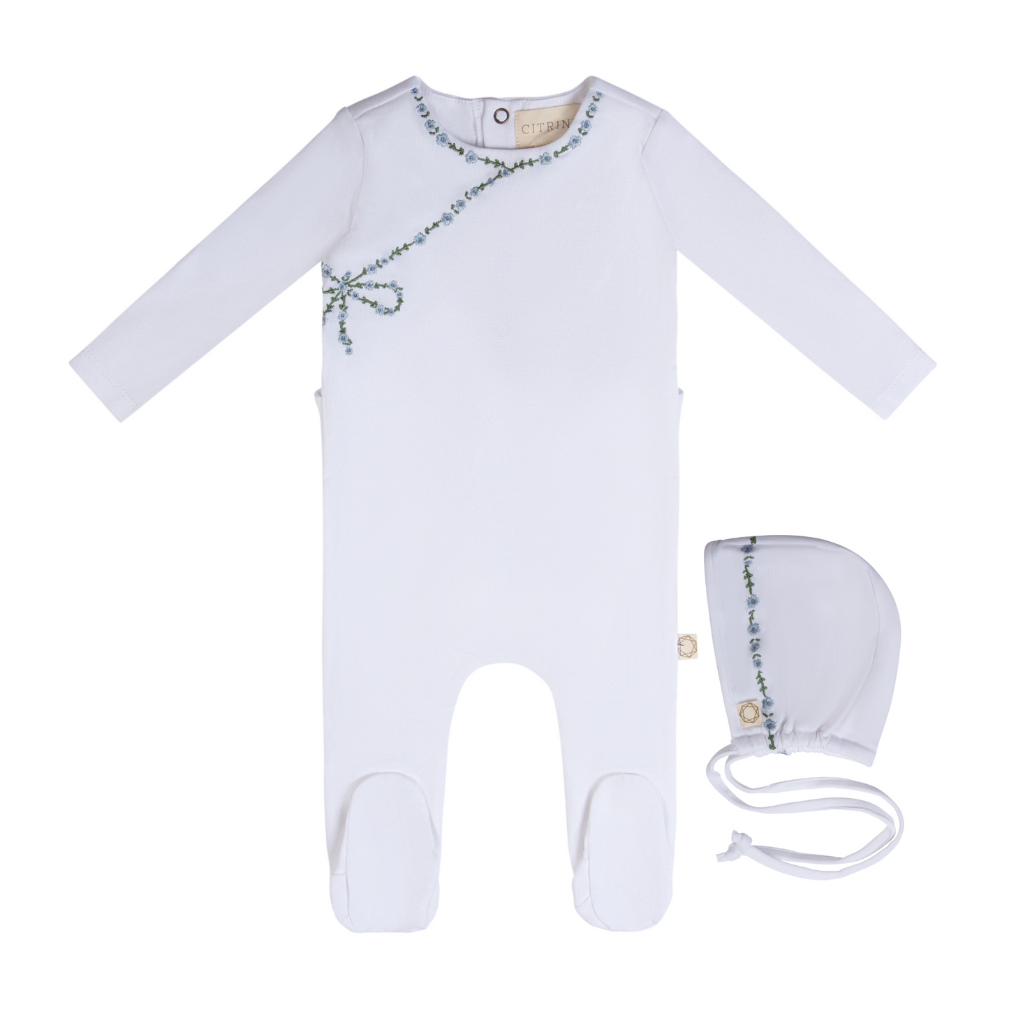 Citrine Mock Wrap Embroidery Footie Set