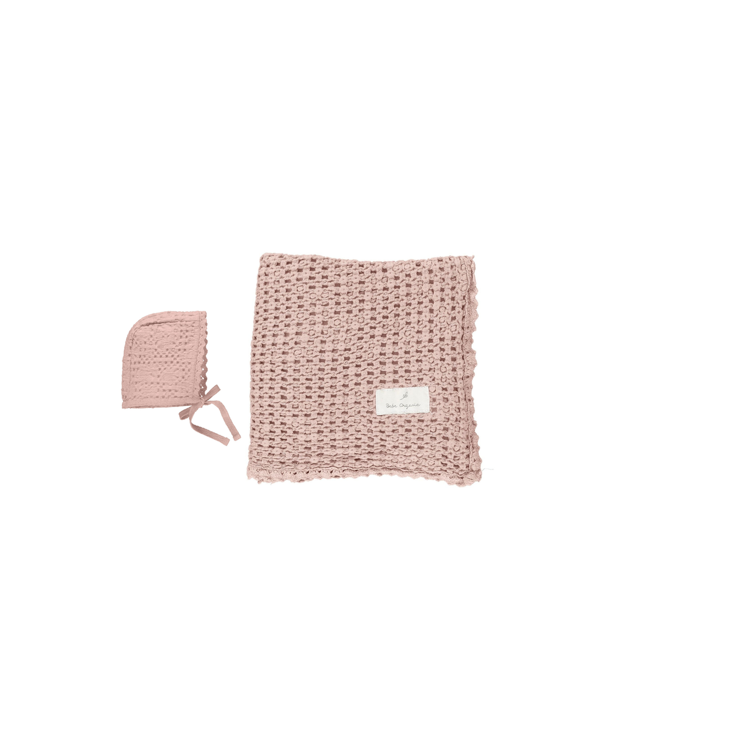 Bebe Organic Signature Waffle Blanket and Bonnet