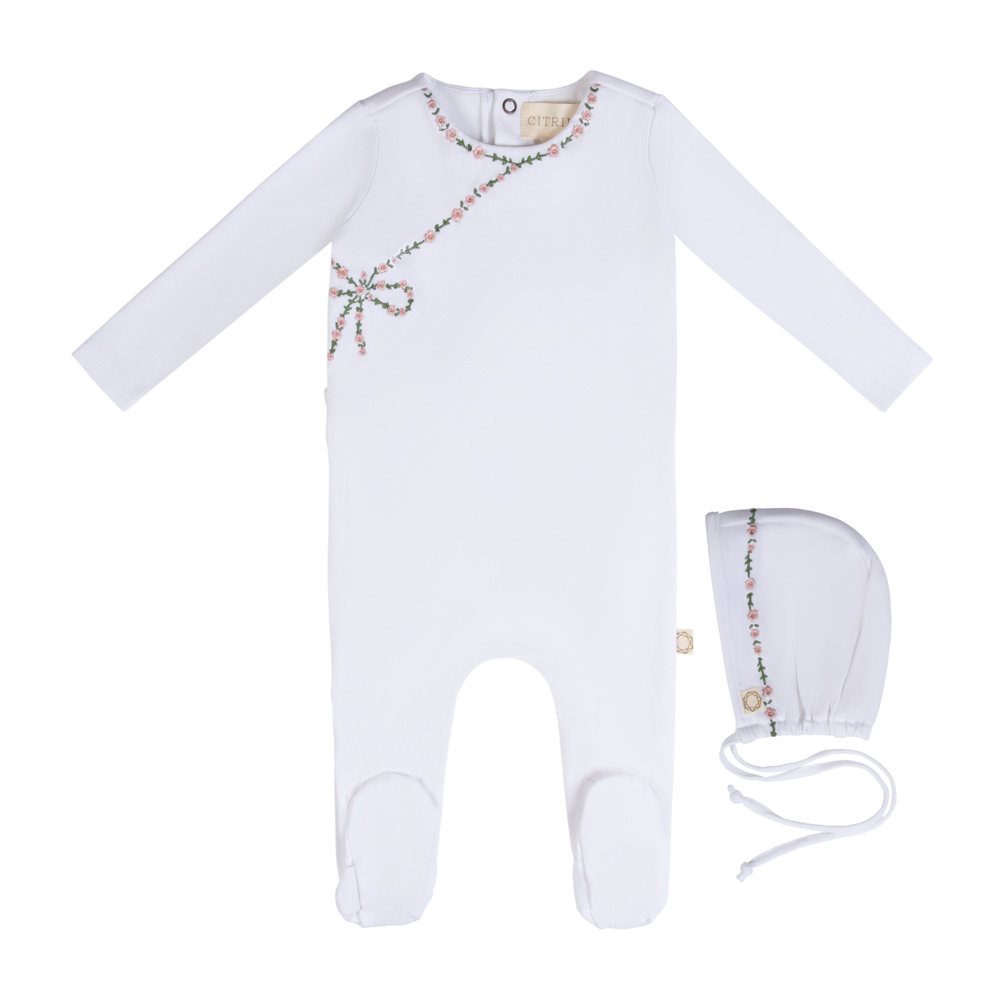 Citrine Mock Wrap Embroidery Footie Set