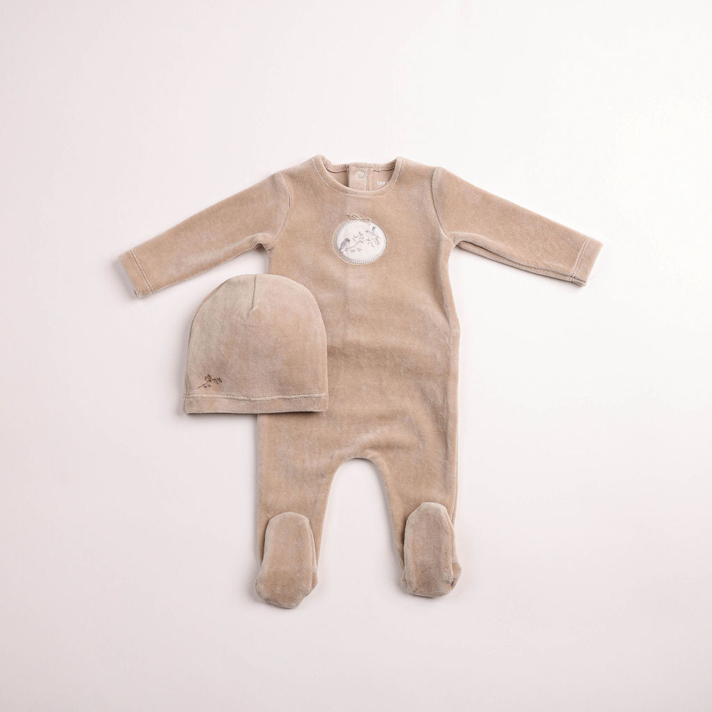 Bee and Dee Birdie Branch Velour Footie Set