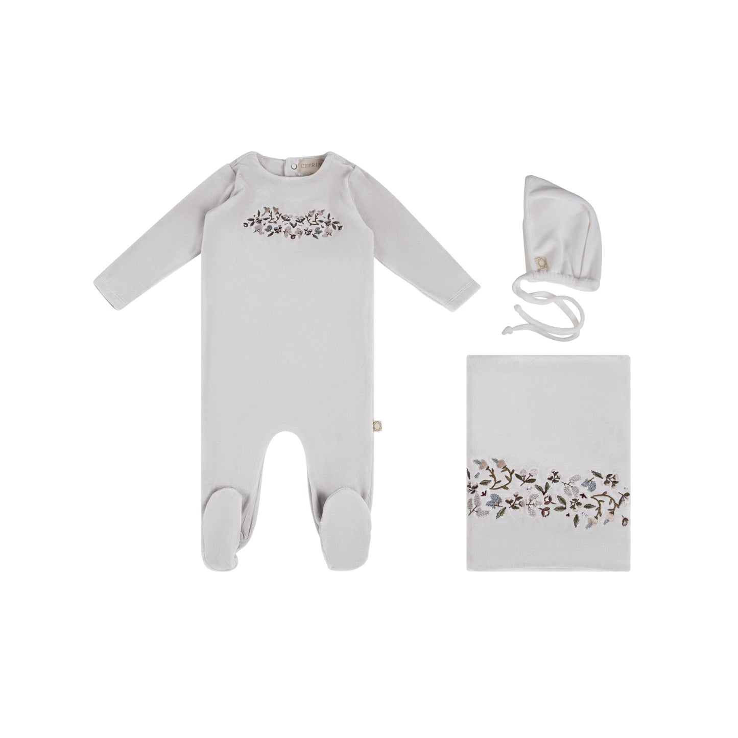 Citrine Embroidered Garden Layette Set