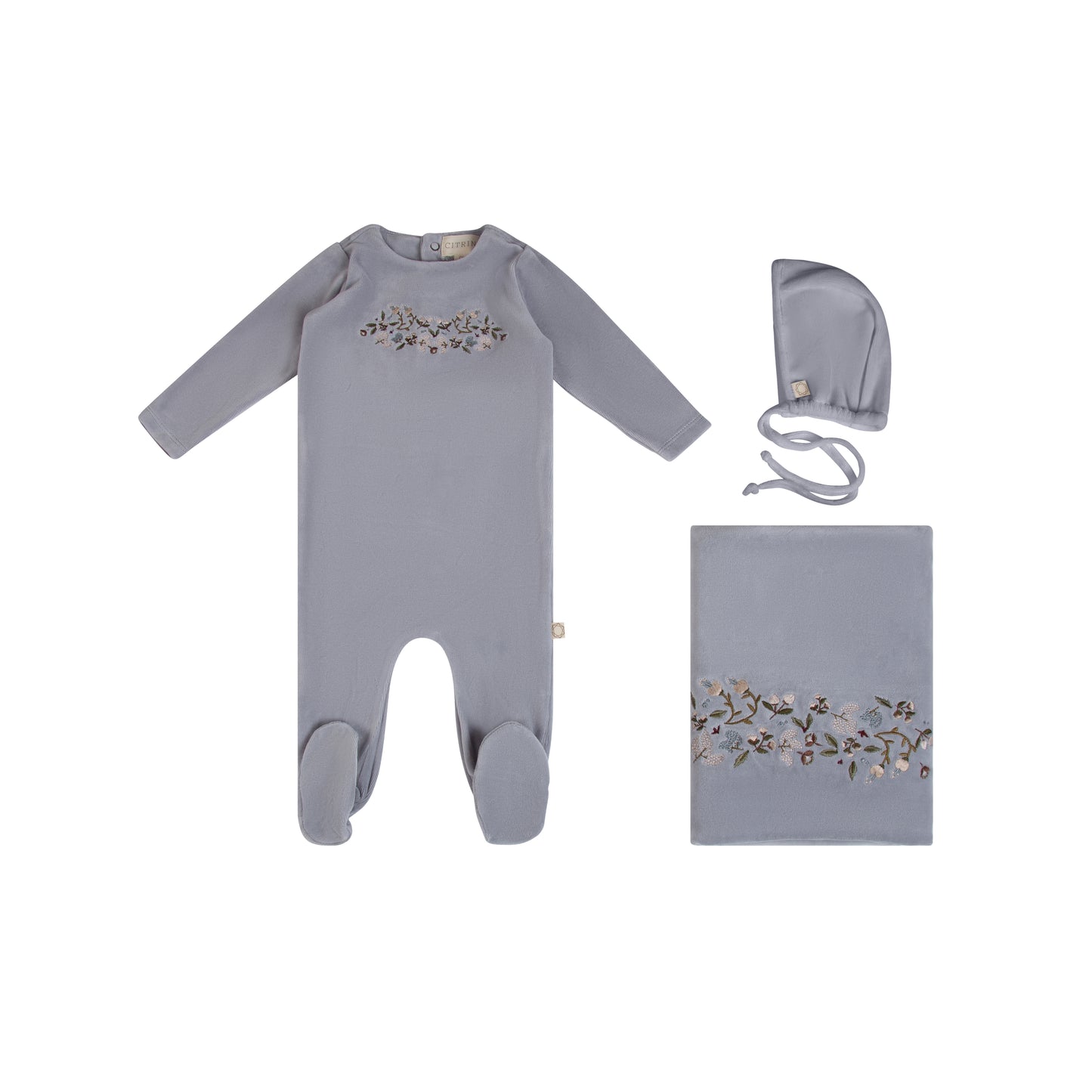 Citrine Embroidered Garden Layette Set