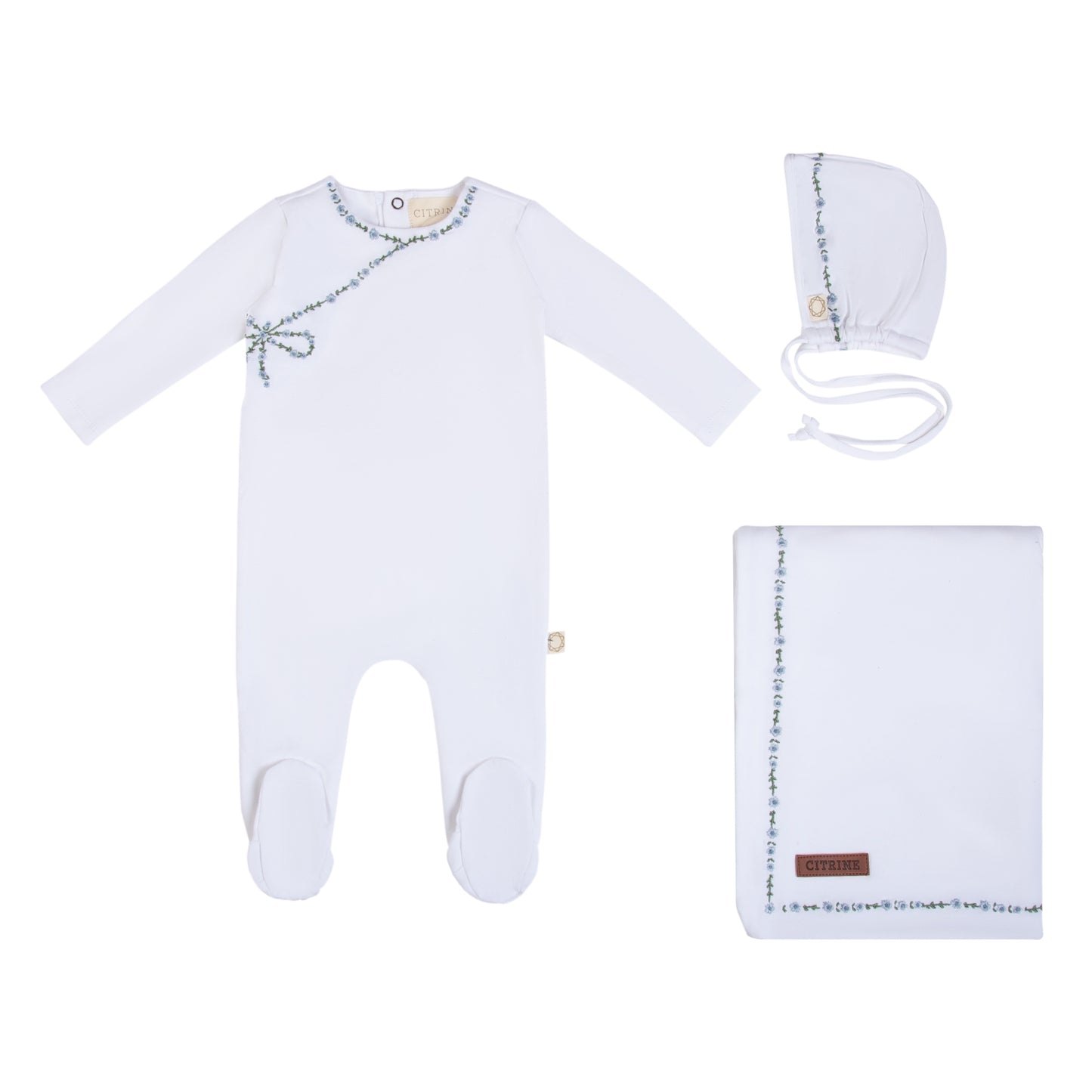 Citrine Mock Wrap Embroidery Layette Set