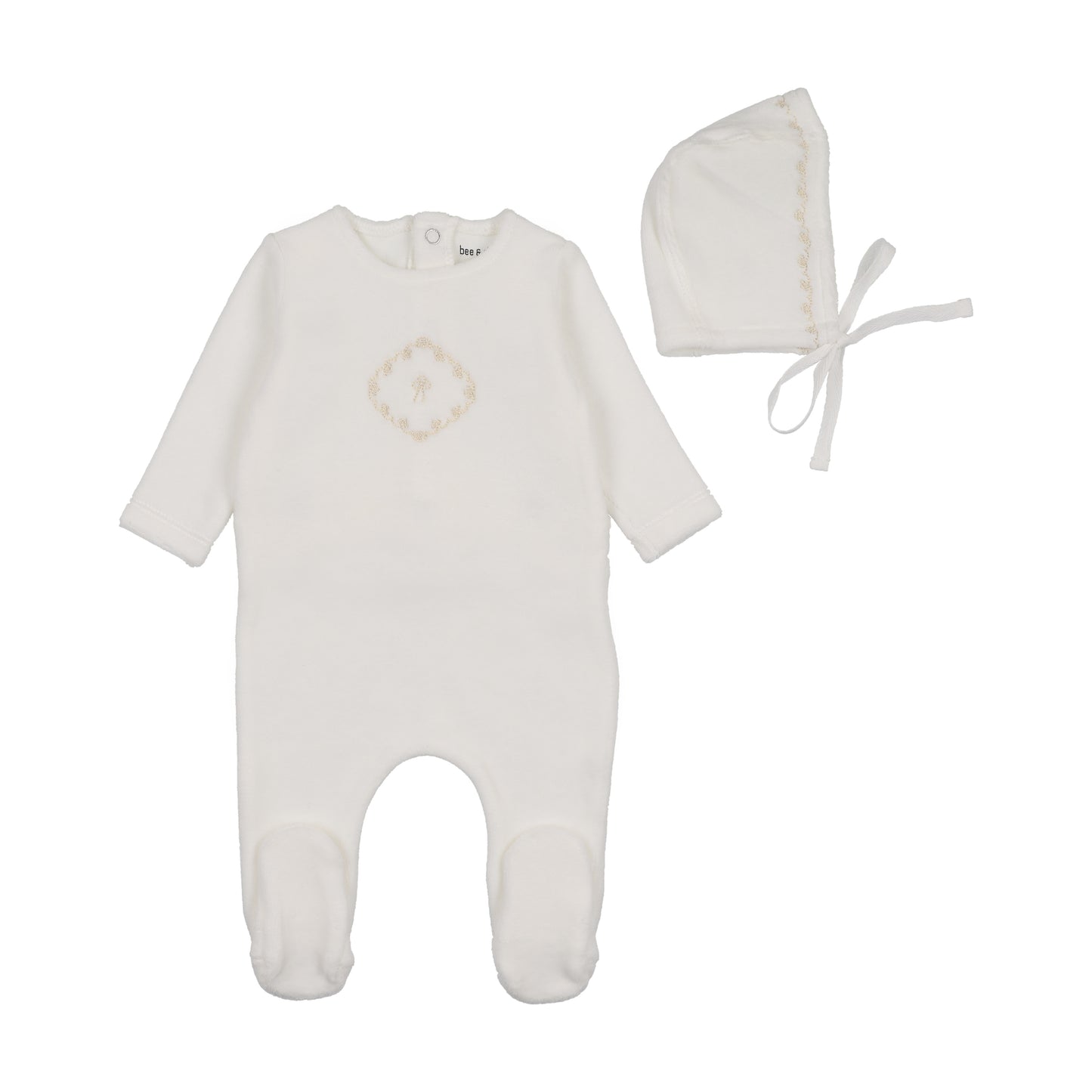 Bee and Dee Lovely Loops Velour Footie Set