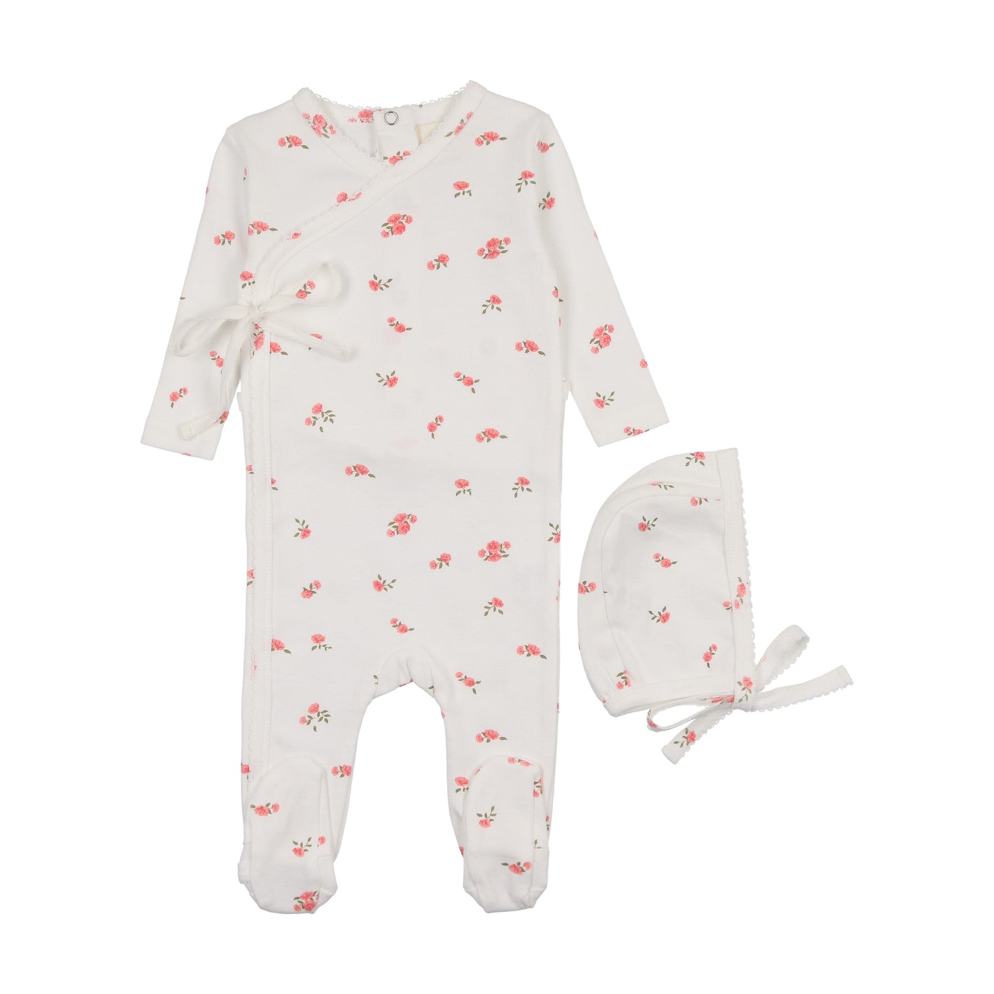 Mema Knits Pointelle Floral Side Snap Footie Set