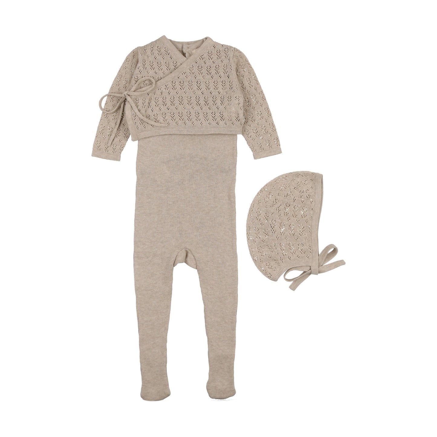 Mema Knits Knit Sleeveless Footie, Cardigan & Bonnet