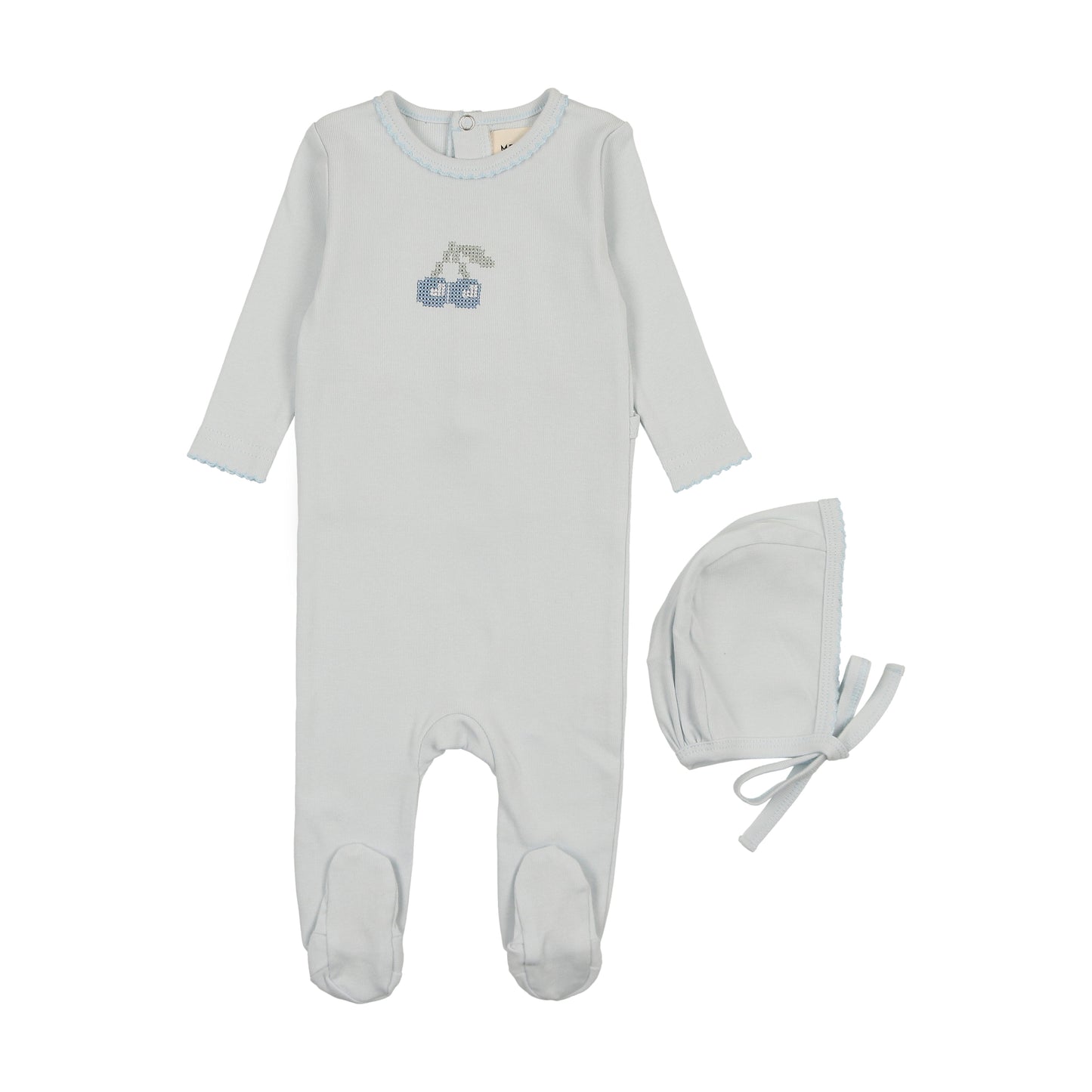 Mema Knits Embroidered Cherry Footie Set
