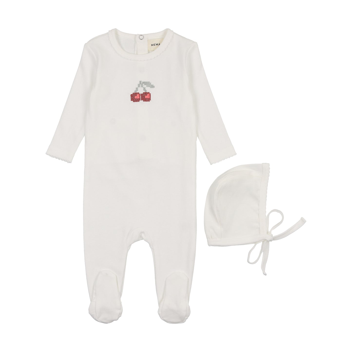 Mema Knits Embroidered Cherry Footie Set
