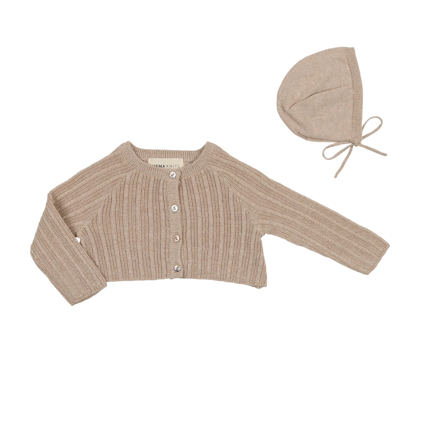 Mema Knits Crop Pointelle Cardigan and Bonnet Set