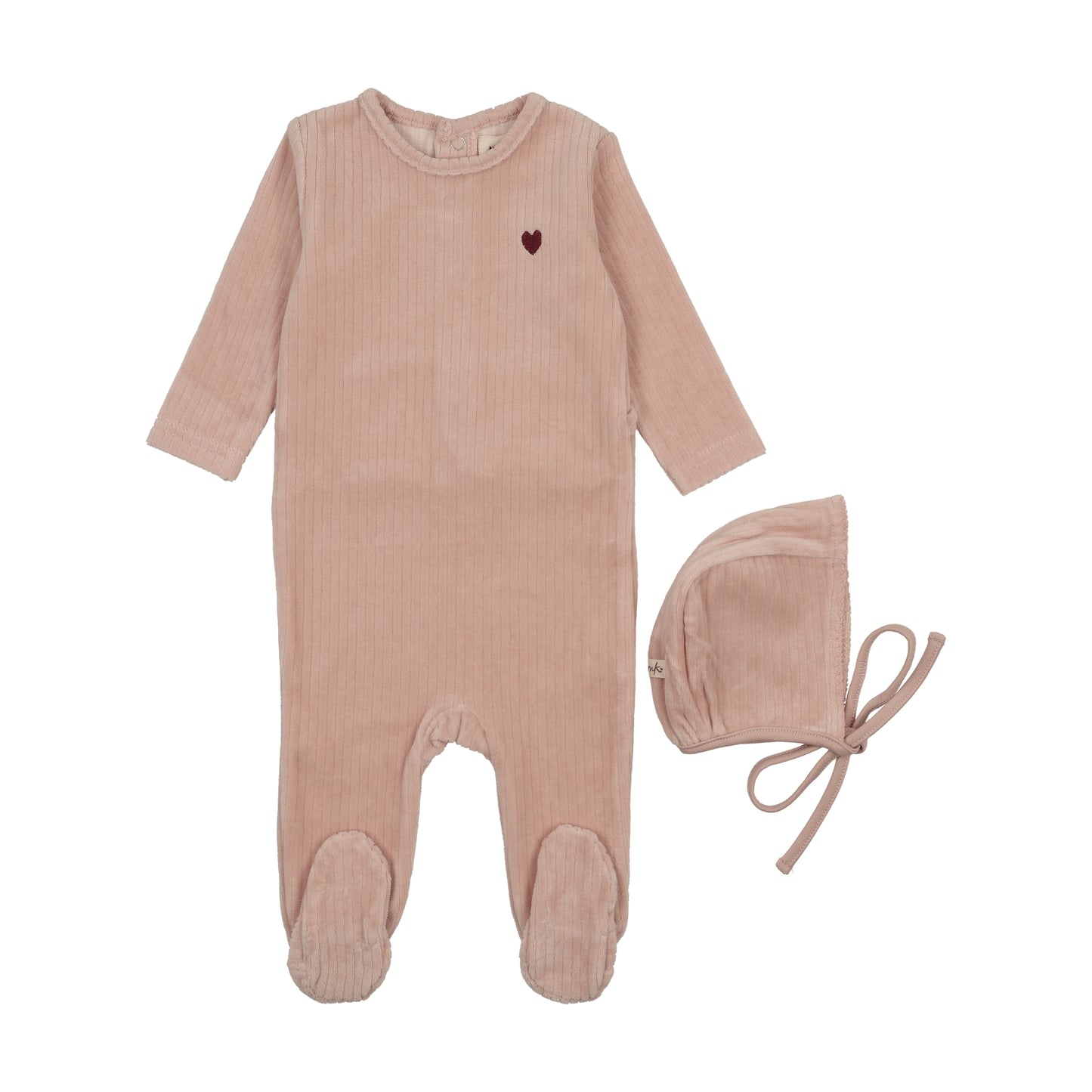 Mema Knits Ribbed Velour Embroidered Footie Set