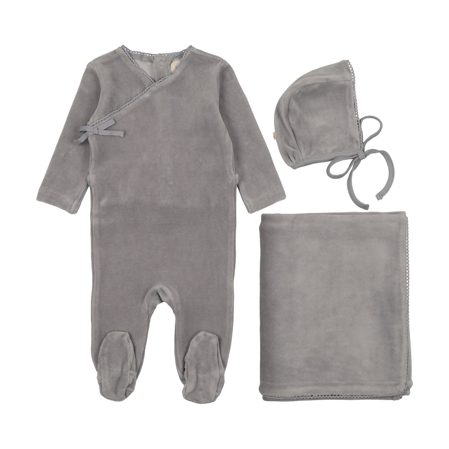 Mema Knits Velour Mock Wrap Layette Set