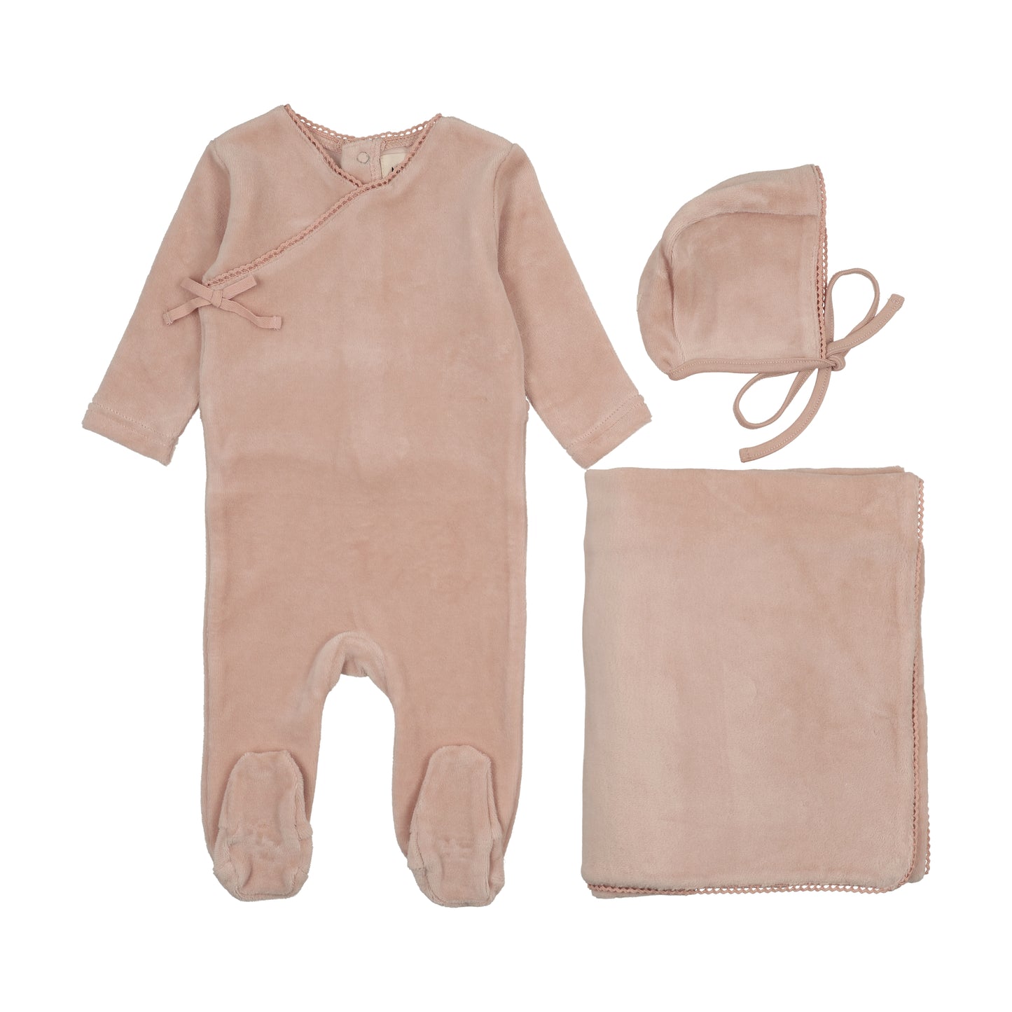 Mema Knits Velour Mock Wrap Layette Set