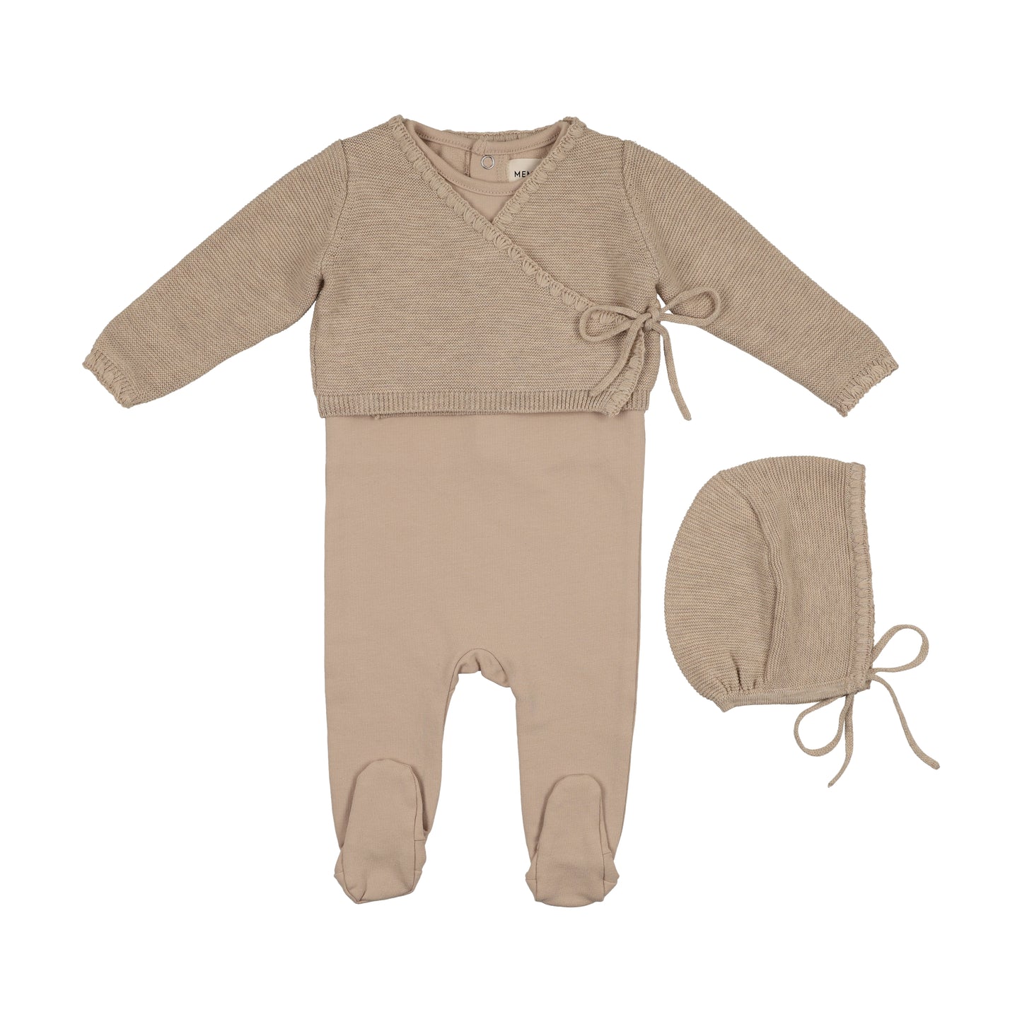 Mema Knits Embroidered Edge Knit Sweater and Bonnet + Base Footie