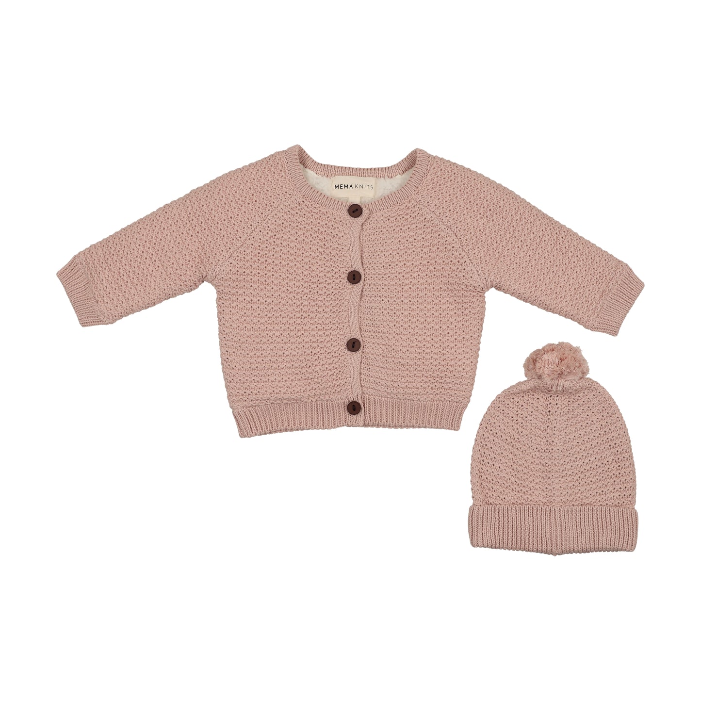 Mema Knits Knit Sherpa Lined Jacket + Pompom Beanie