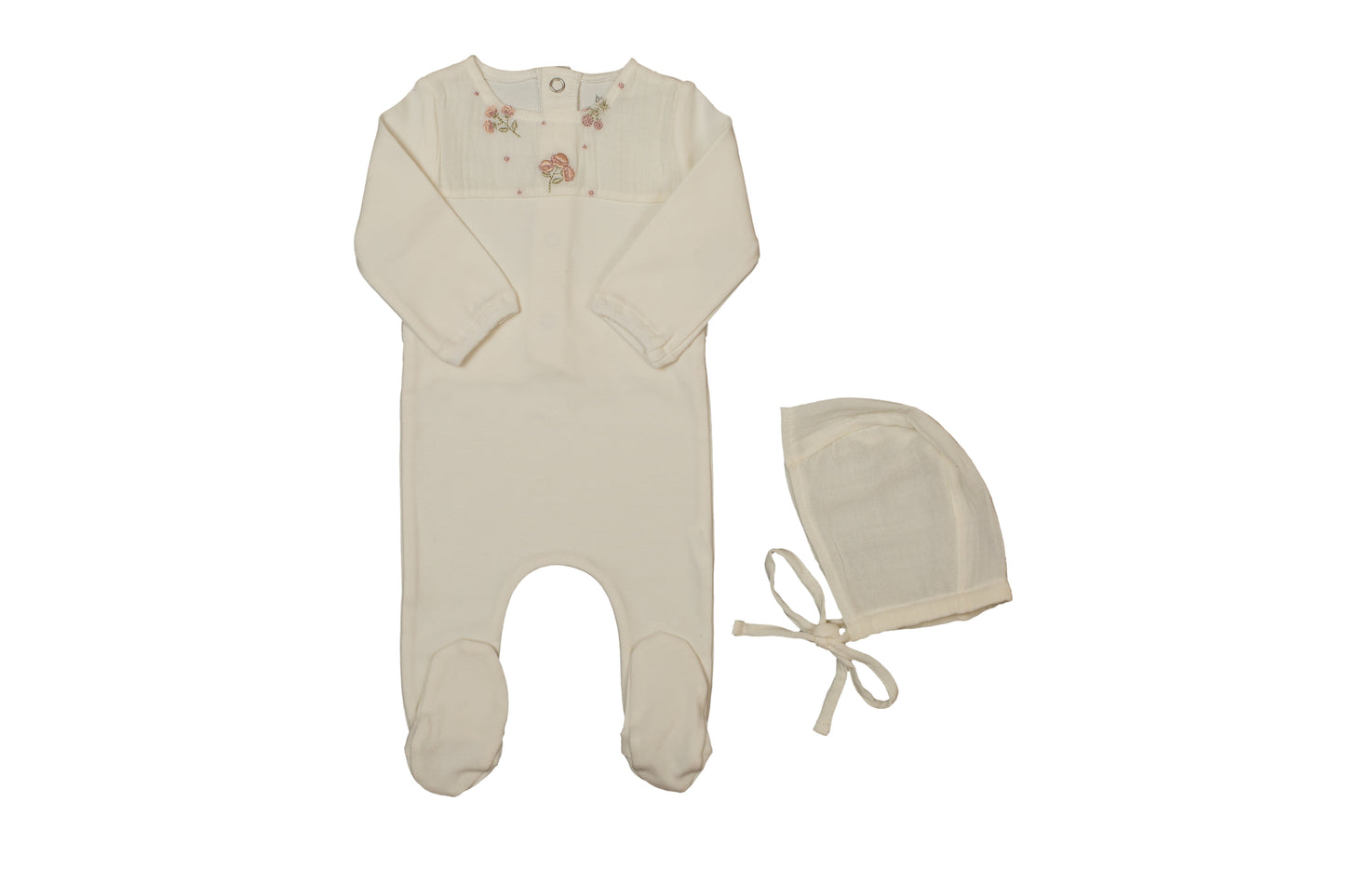 Bee and Dee Muslin Applique Footie and Bonnet