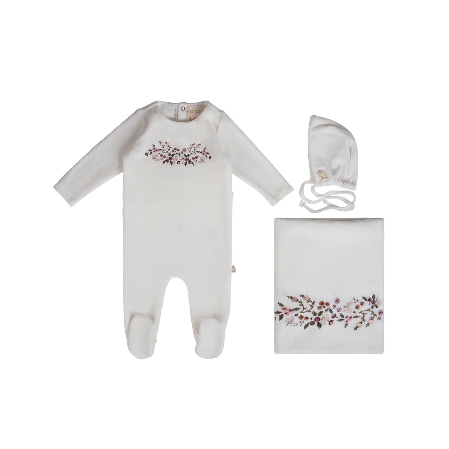 Citrine Embroidered Garden Layette Set