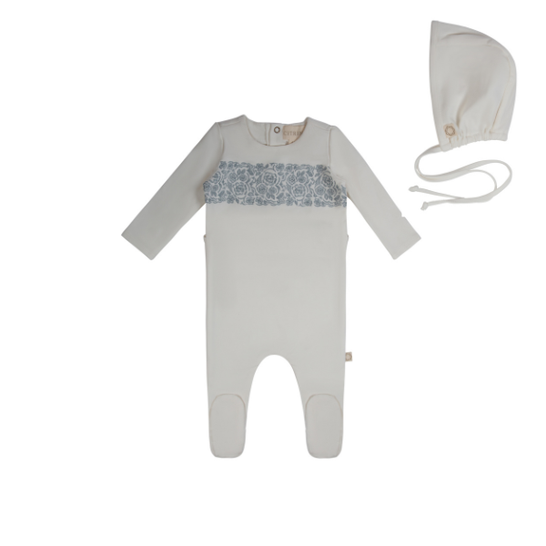 Citrine Lace Embroidery Footie Set