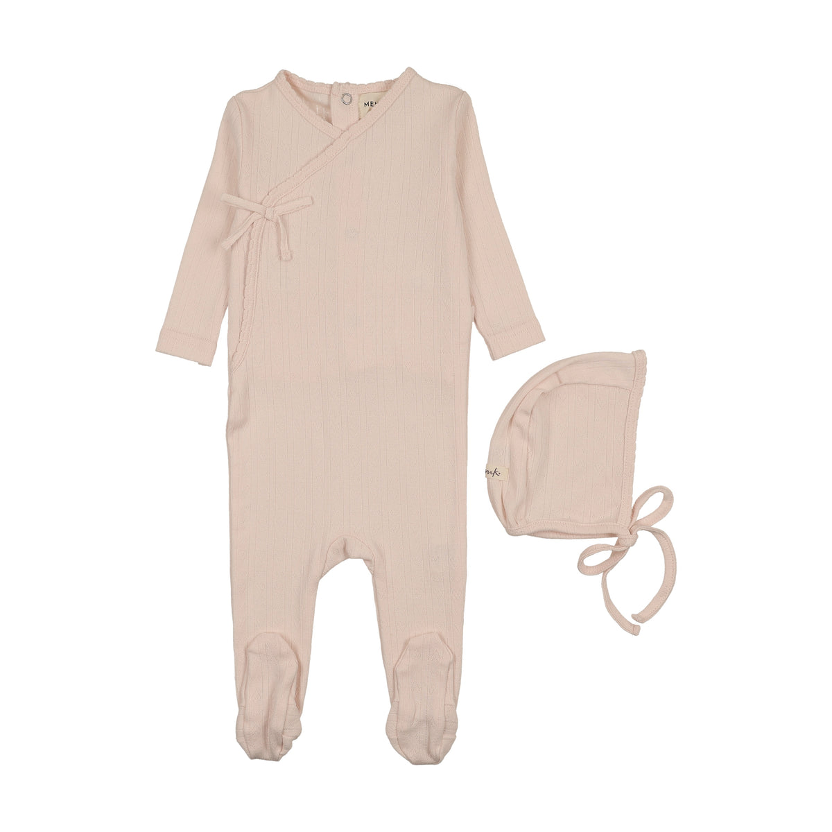 Mema Knits Mock Wrap Pointelle Footie Set