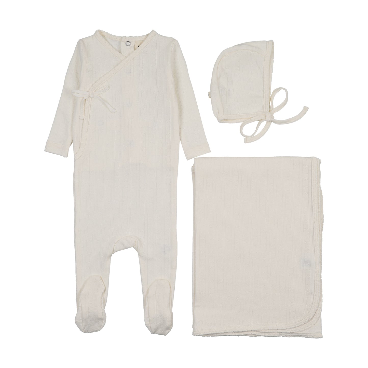 Mema Knits Mock Wrap Pointelle Layette Set