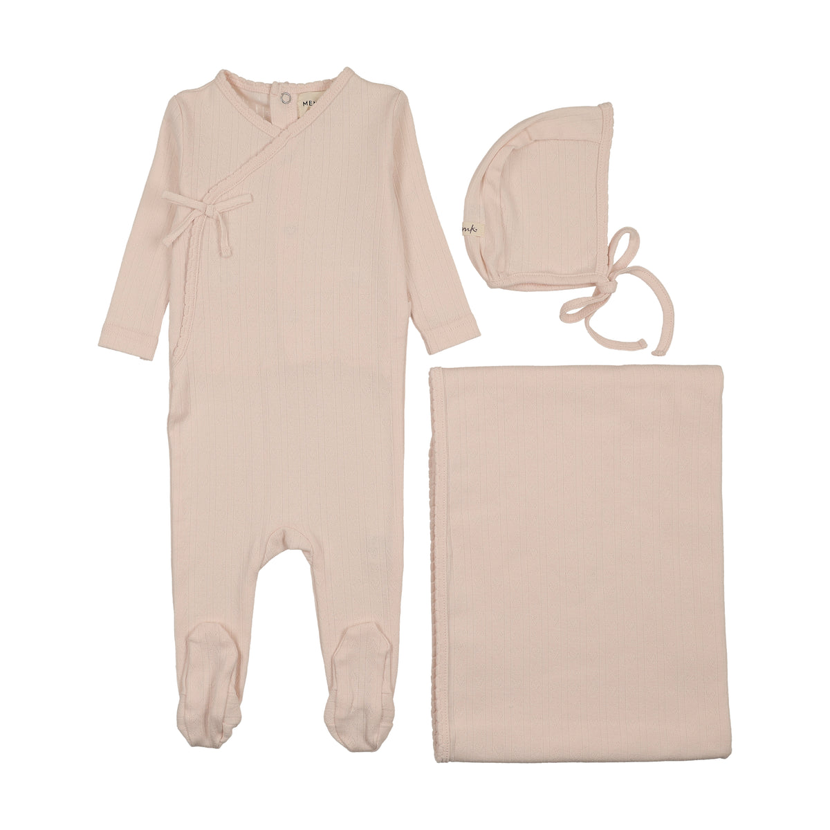 Mema Knits Mock Wrap Pointelle Layette Set