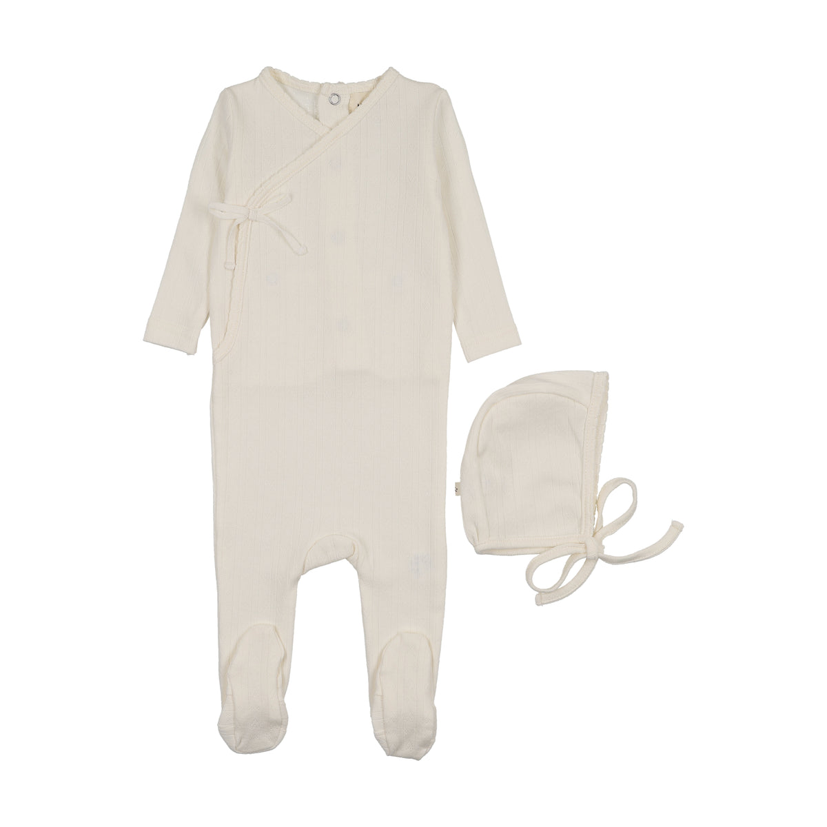 Mema Knits Mock Wrap Pointelle Footie Set