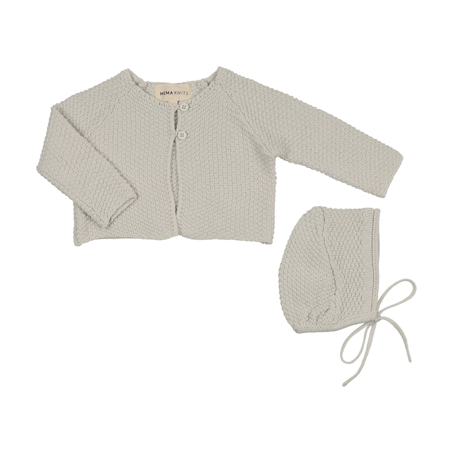 Mema Knits Waffle Knit Cardigan + Bonnet