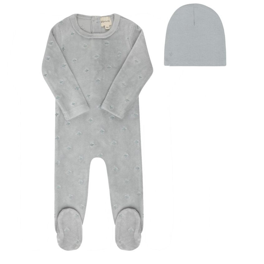 Ely's & Co. Velour Embroidered Floral Footie Set