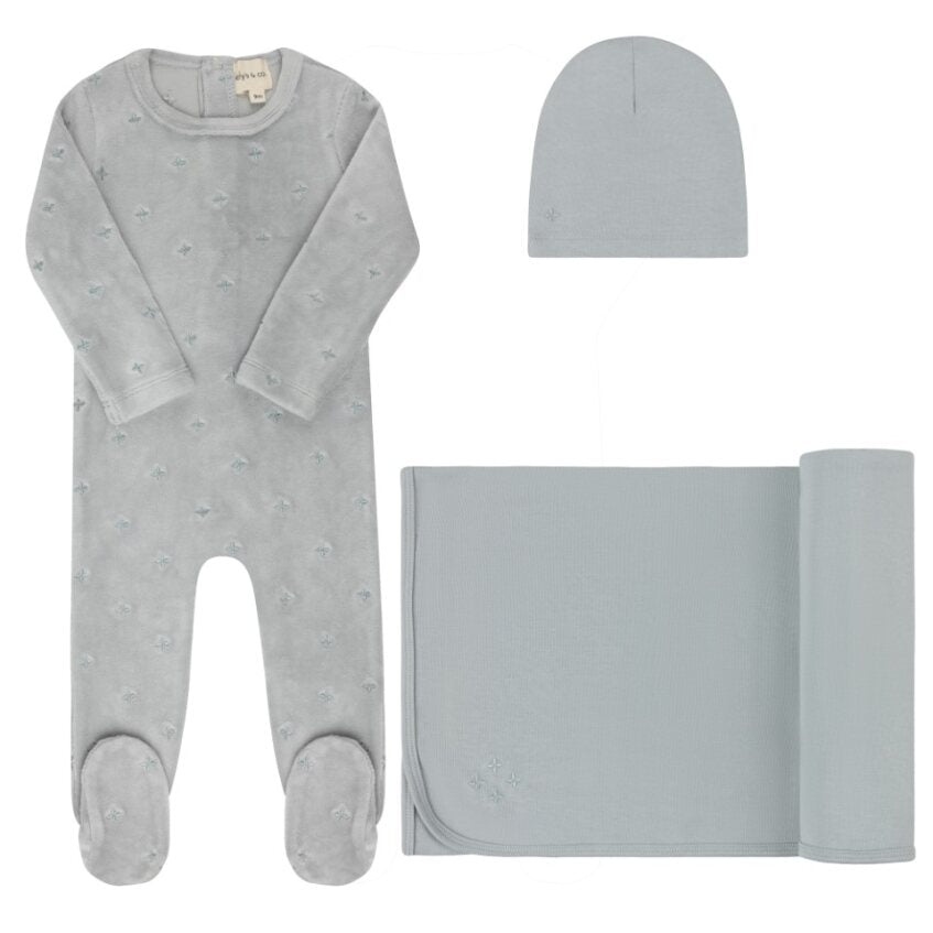 Ely's & Co. Velour Embroidered Floral Layette Set