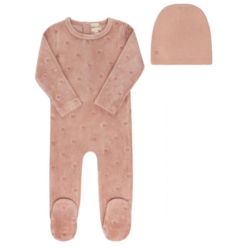 Ely's & Co. Velour Embroidered Floral Footie Set