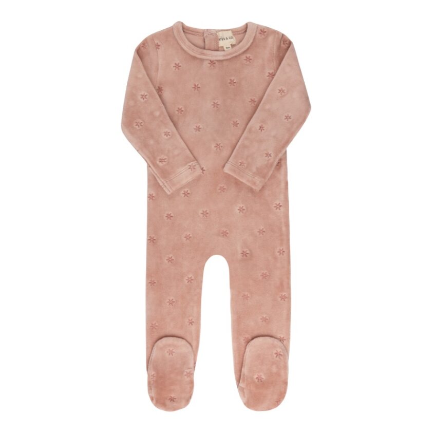 Ely's & Co. Velour Embroidered Floral Footie