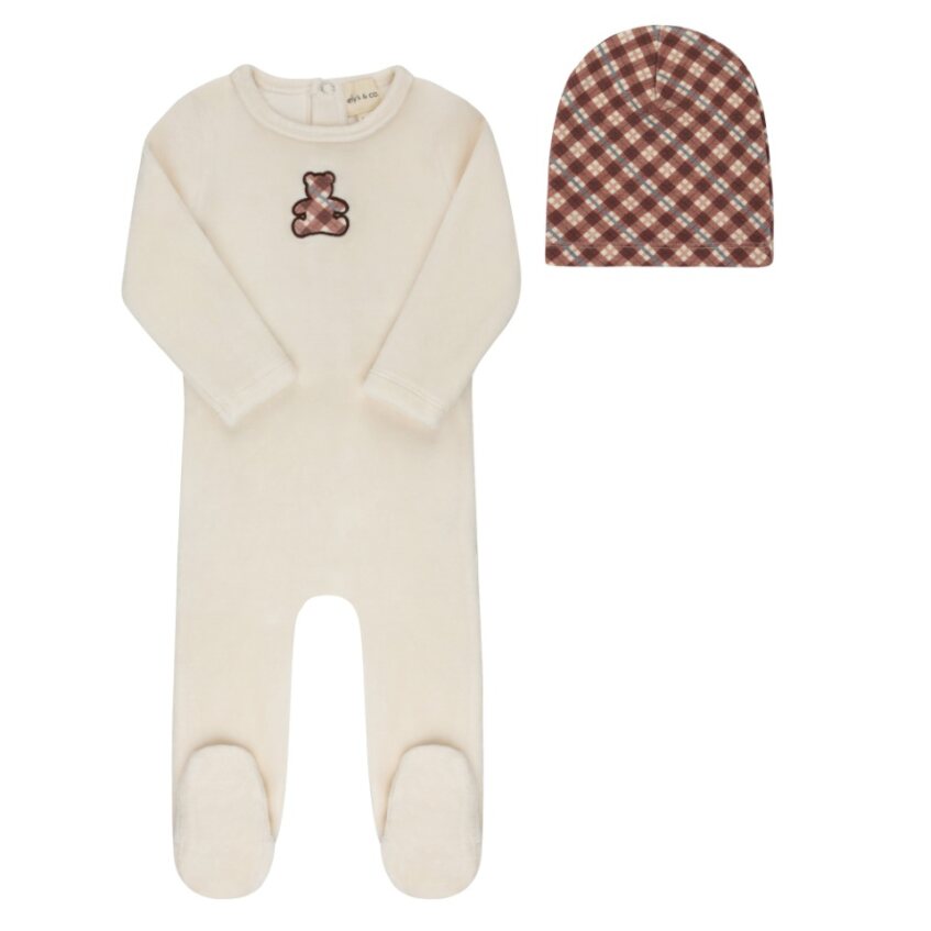 Ely's & Co. Velour Plaid Bear Footie Set