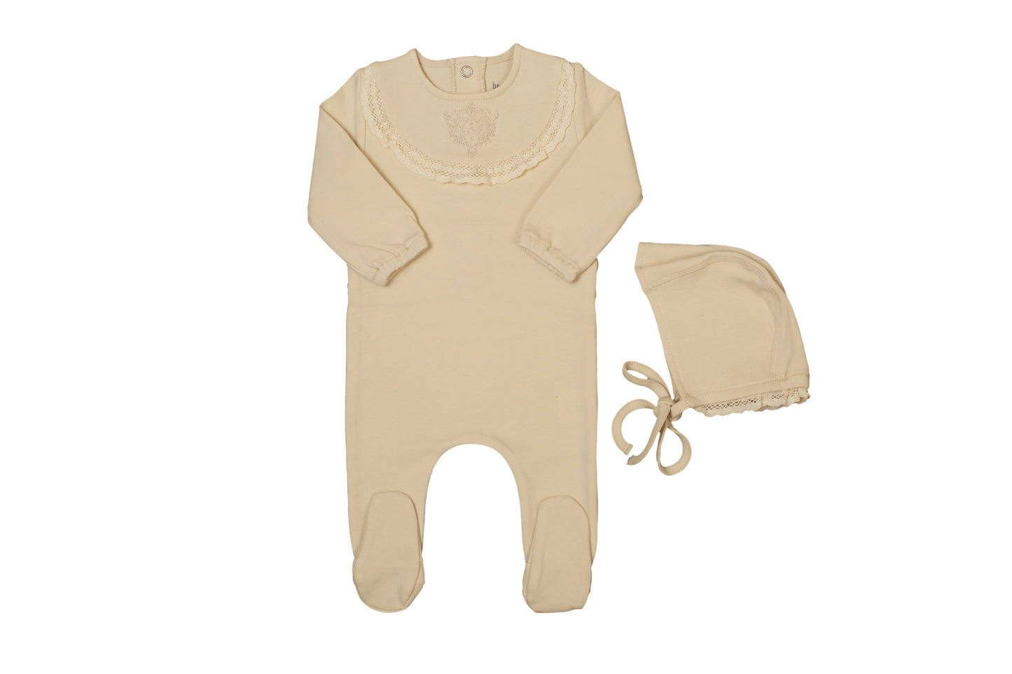 Bee and Dee Embroidered Vintage Ruffle Footie and Bonnet