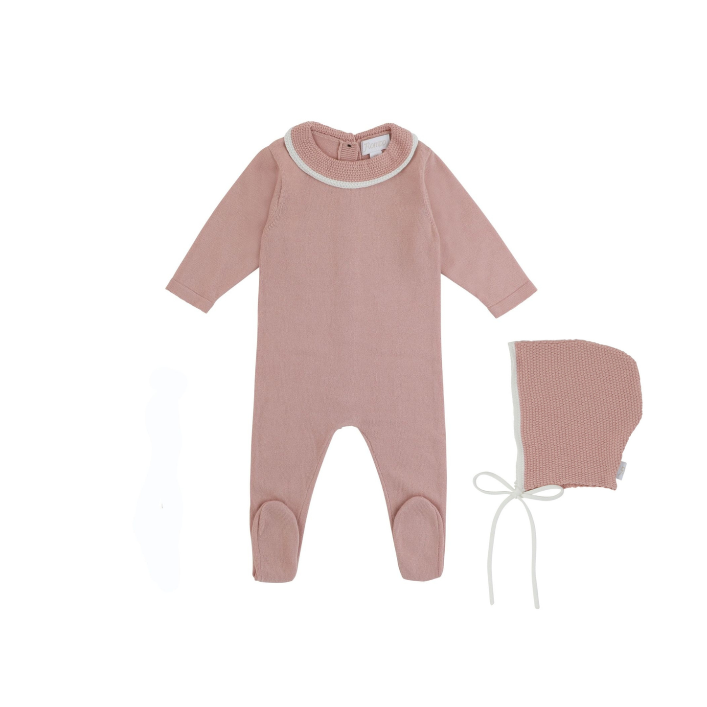 Rompp White Trim Collar Footie and Bonnet