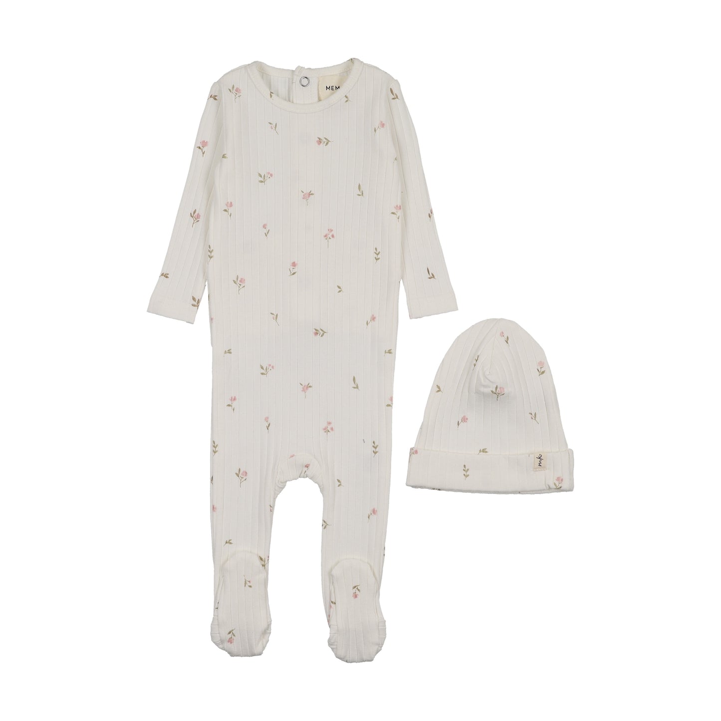 Mema Knits Rib Floral Print Footie Set