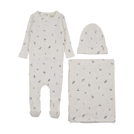 Mema Knits Rib Floral Print Layette Set