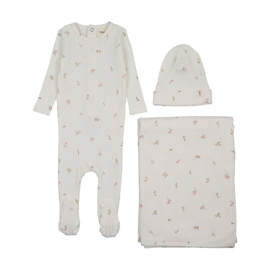 Mema Knits Rib Floral Print Layette Set