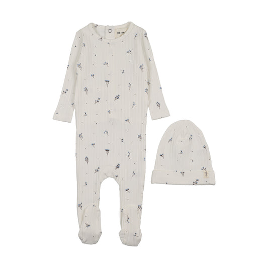 Mema Knits Rib Floral Print Footie Set