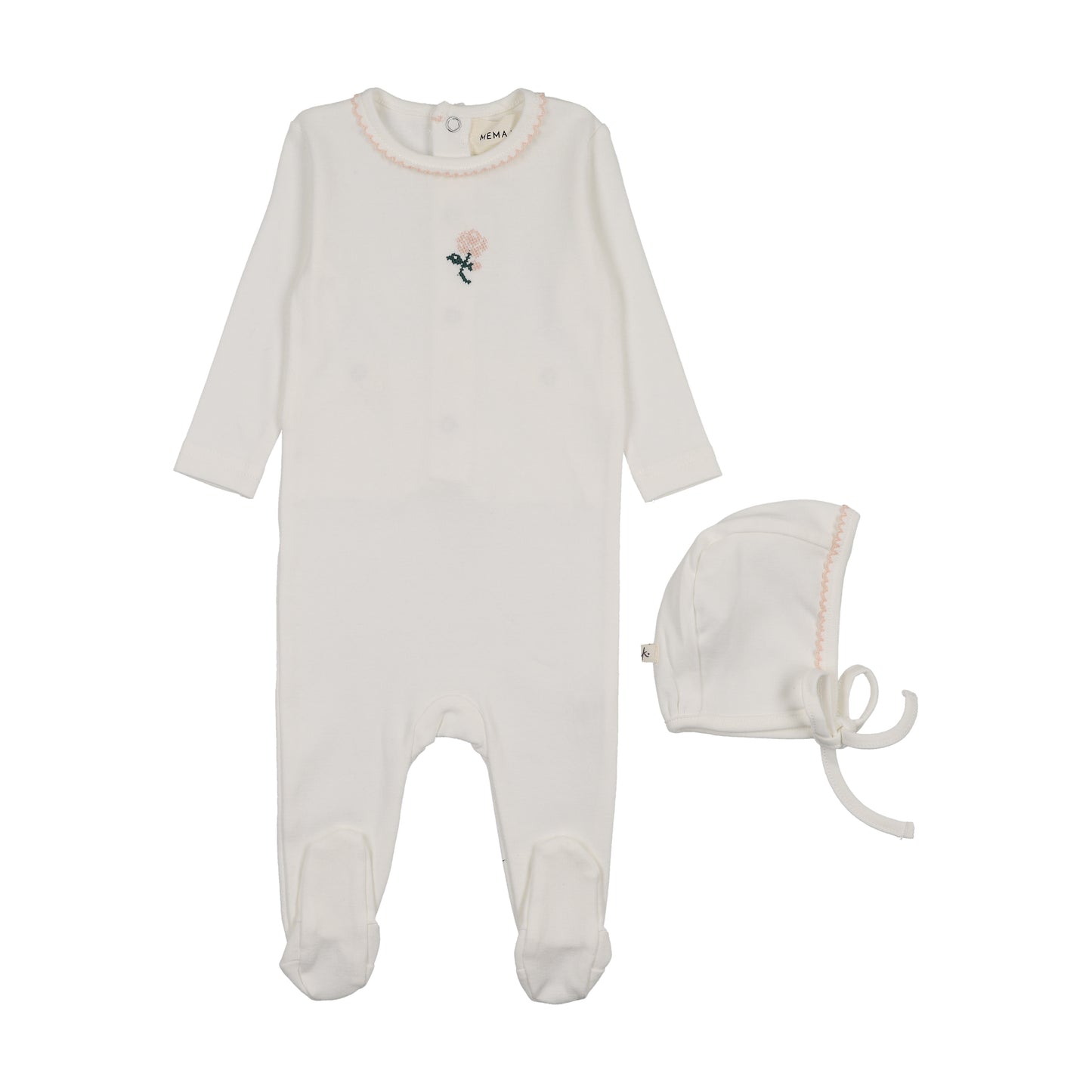 Mema Knits Embroidered Footie Set