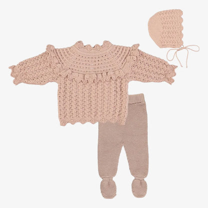 Bebe Organic Silvia Sweater, Footed Legging, Bonnet Set